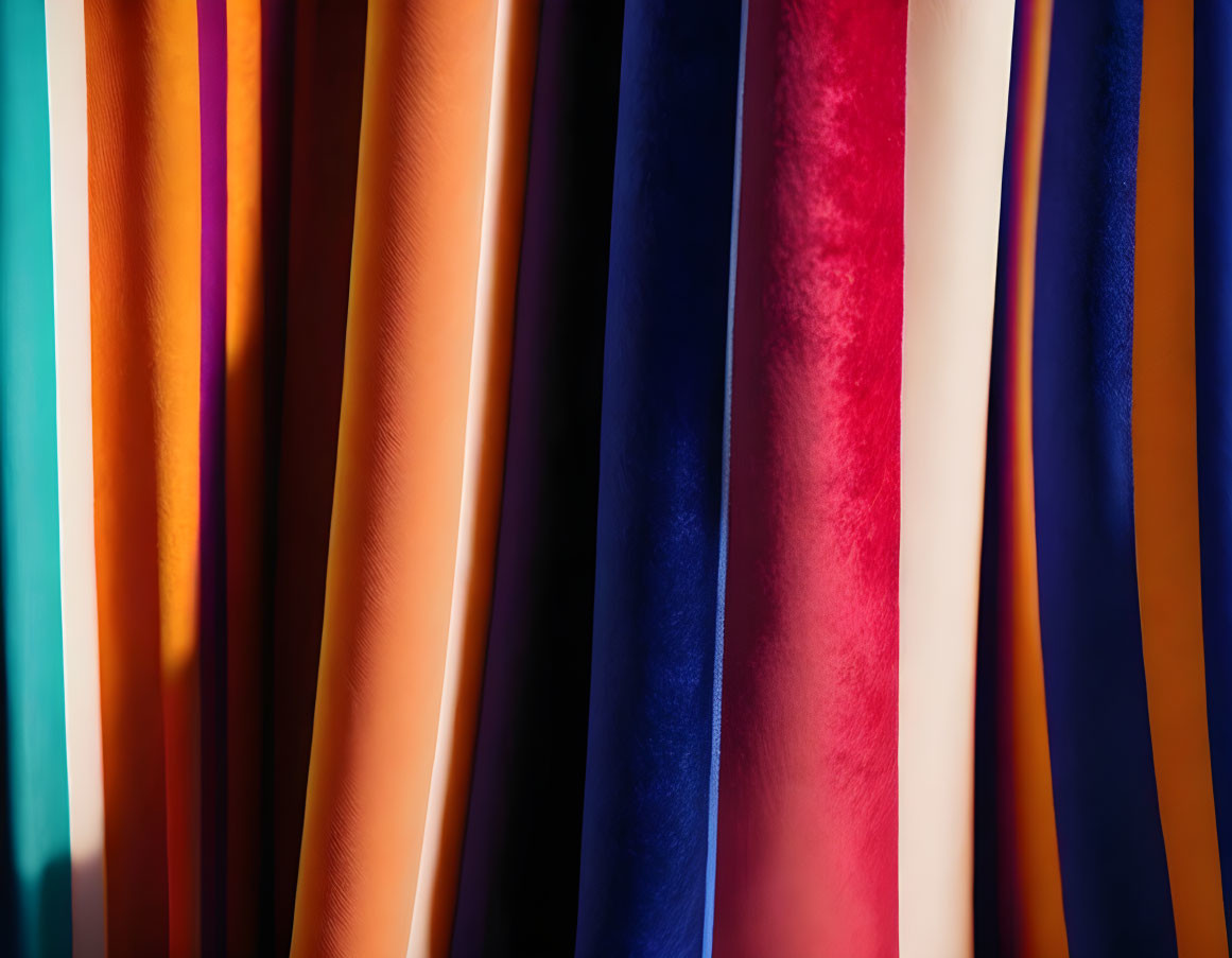 Colorful Fabric Rolls Casting Shadows in Vibrant Hues