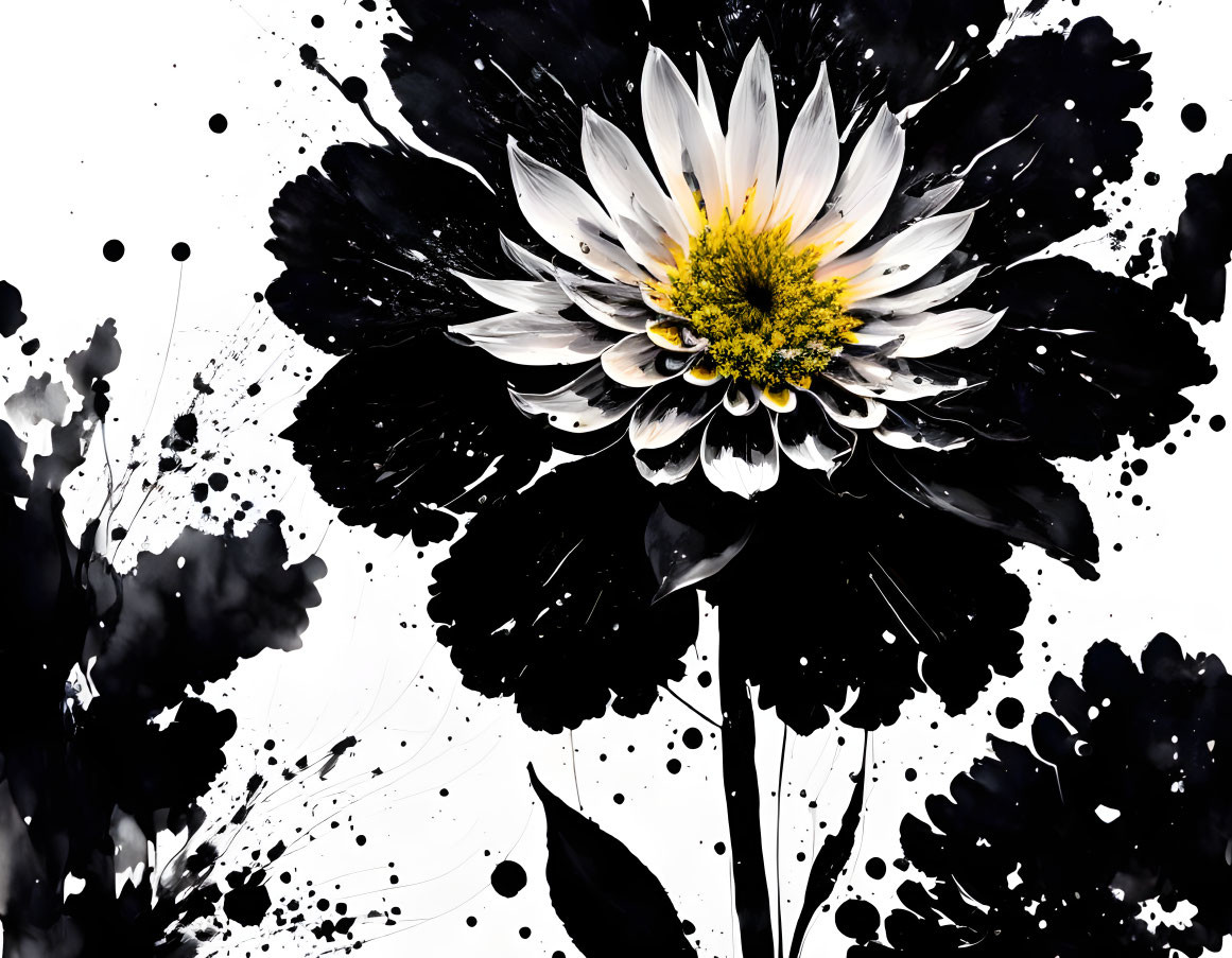 Detailed Artistic Rendering of White Flower on Black Background