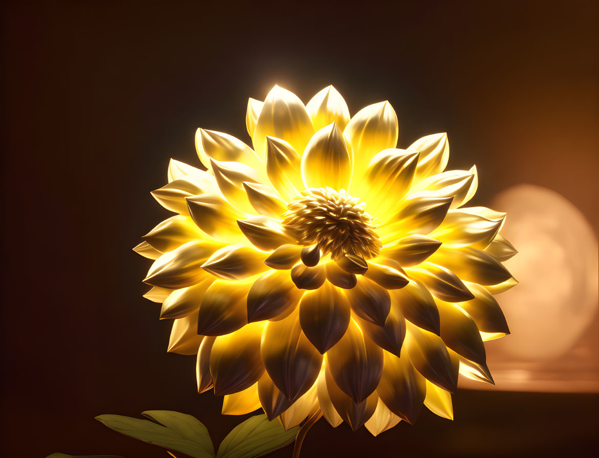 Glowing sunflower digital art with moon silhouette