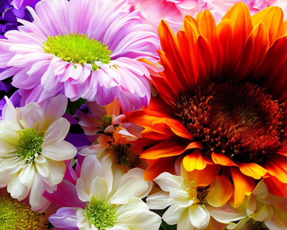 Colorful Bouquet with Orange Gerbera and Purple Flowers