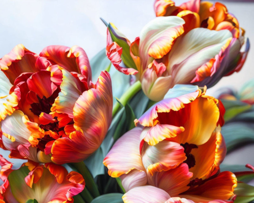 Colorful Tulips with Red, Orange, and Yellow Petals on Soft Gradient Background