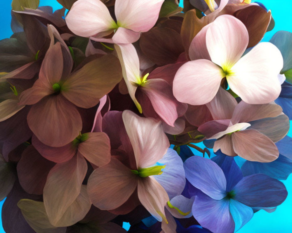 Colorful Pink, Purple, and Blue Flower Bouquet on Blue Background