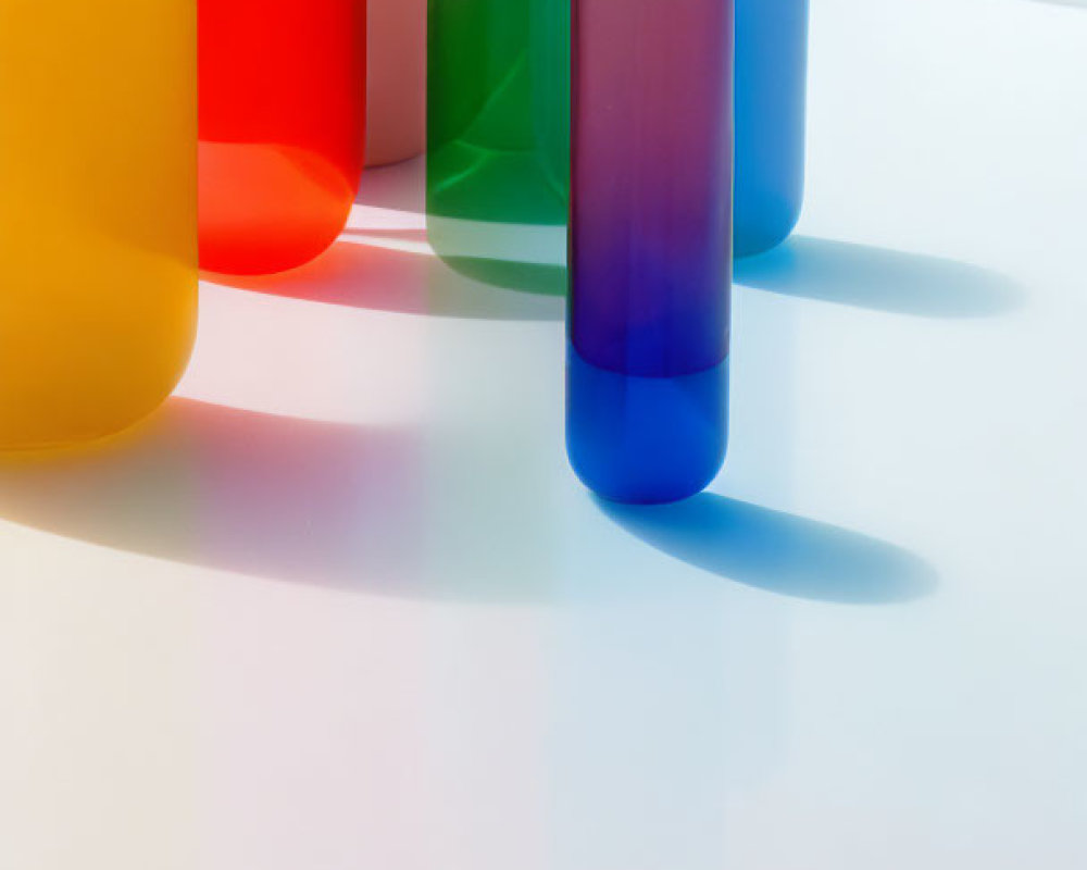 Vibrant translucent cylinders casting colorful shadows