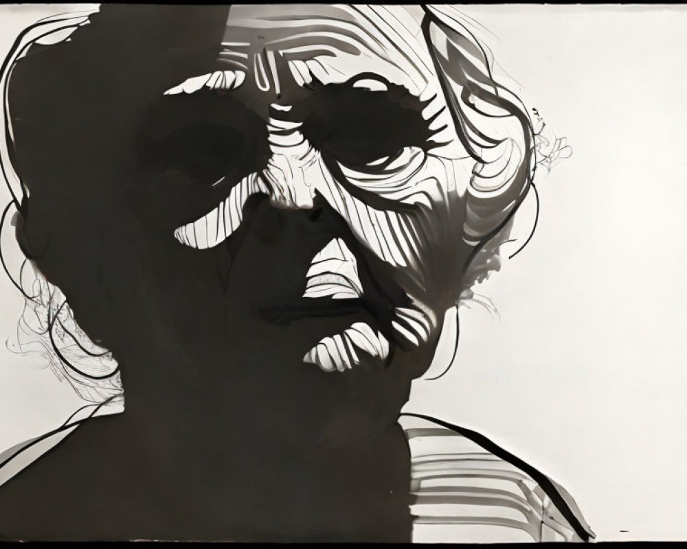 Monochrome portrait of elderly person with expressive lines