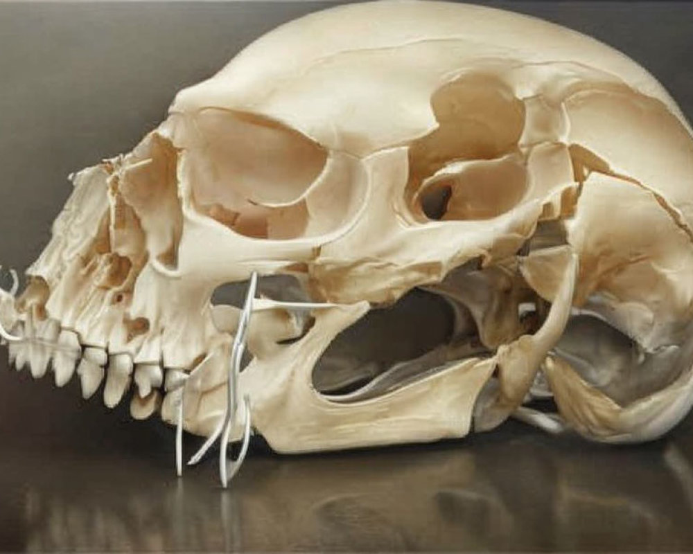 Detailed Side-Angle Cat Skull with Prominent Bone Structure