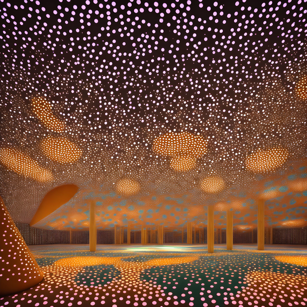 Patterned Ceiling with Small Lights Creates Starry Effect