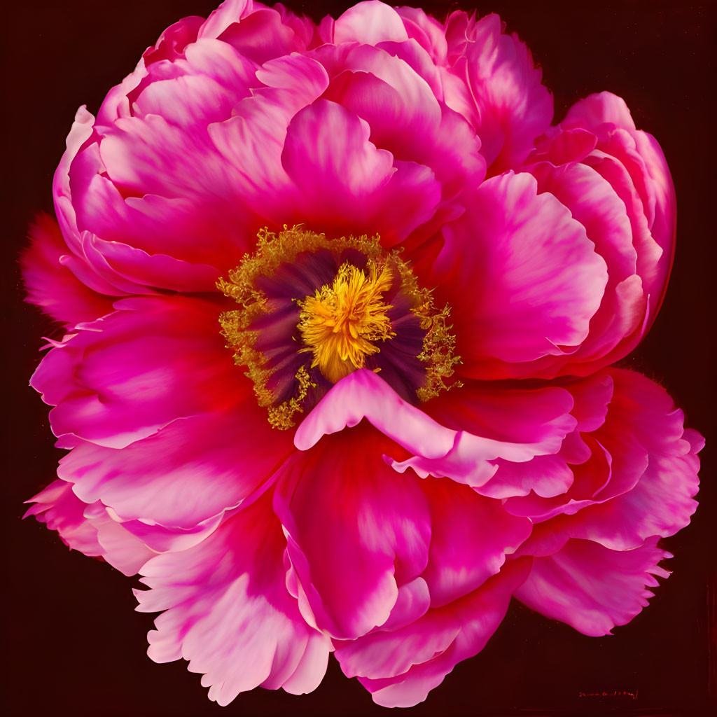 Close-Up of Vibrant Pink Peony on Dark Background