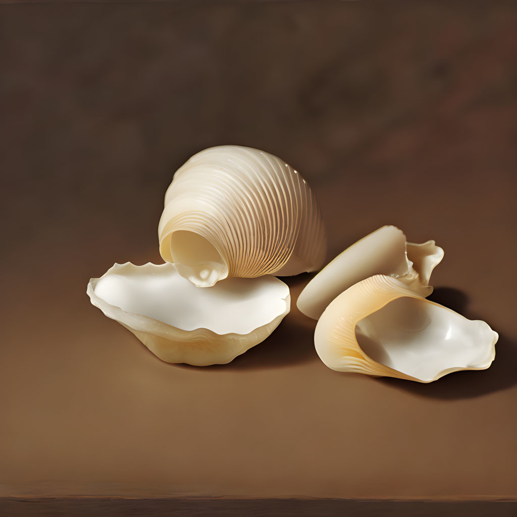 Three Delicate Seashells on Warm Background