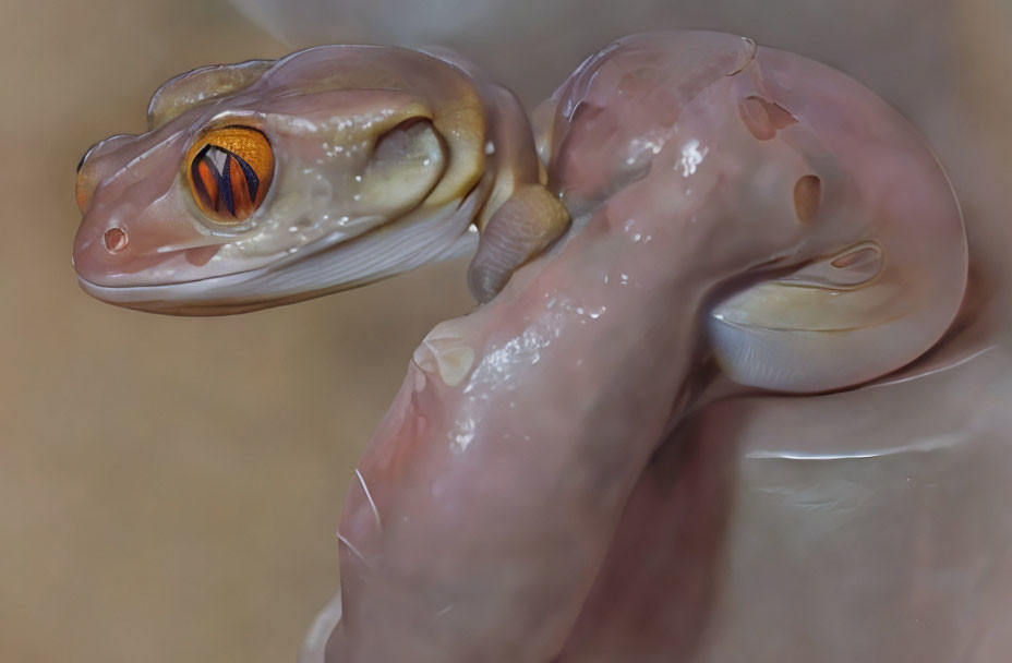 Cream-Colored Gecko with Orange-Ringed Eyes and Reflective Scales