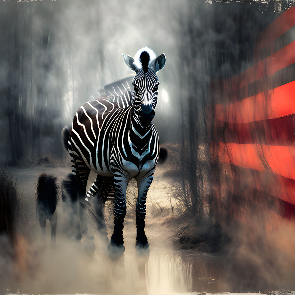 Zebra in Moody Mist with Striking Light and Shadows