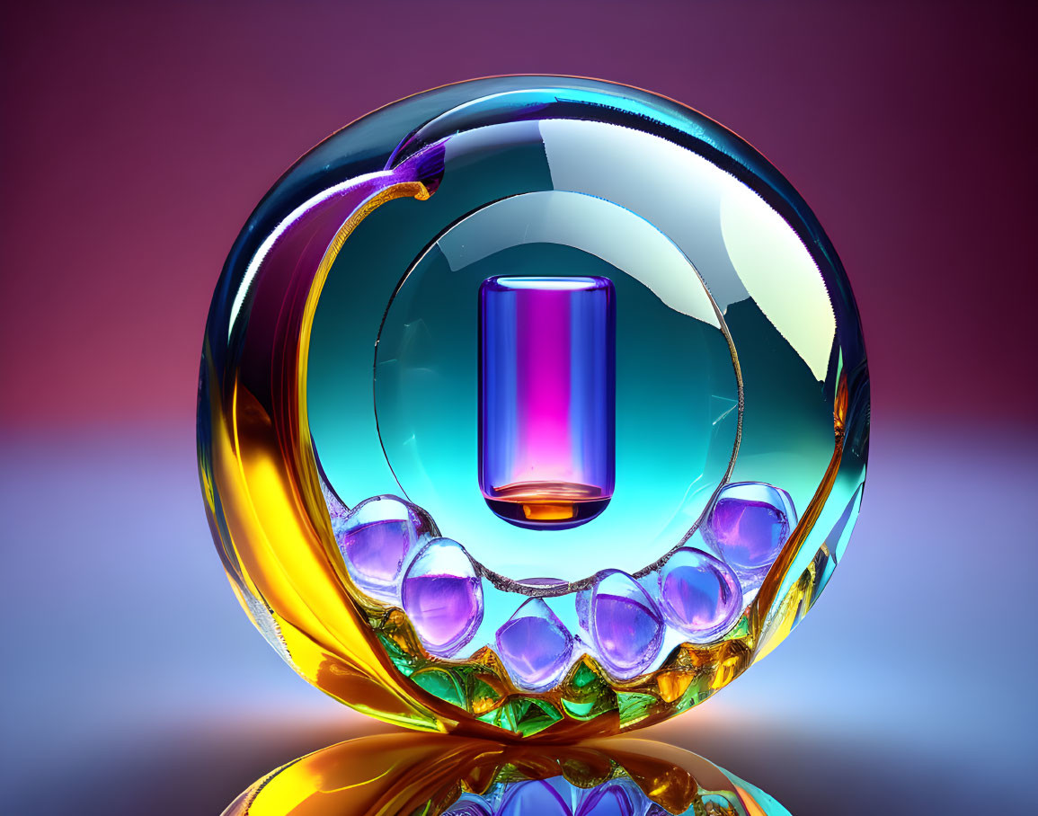 Vibrant abstract 3D render of glossy spiral sphere on gradient backdrop