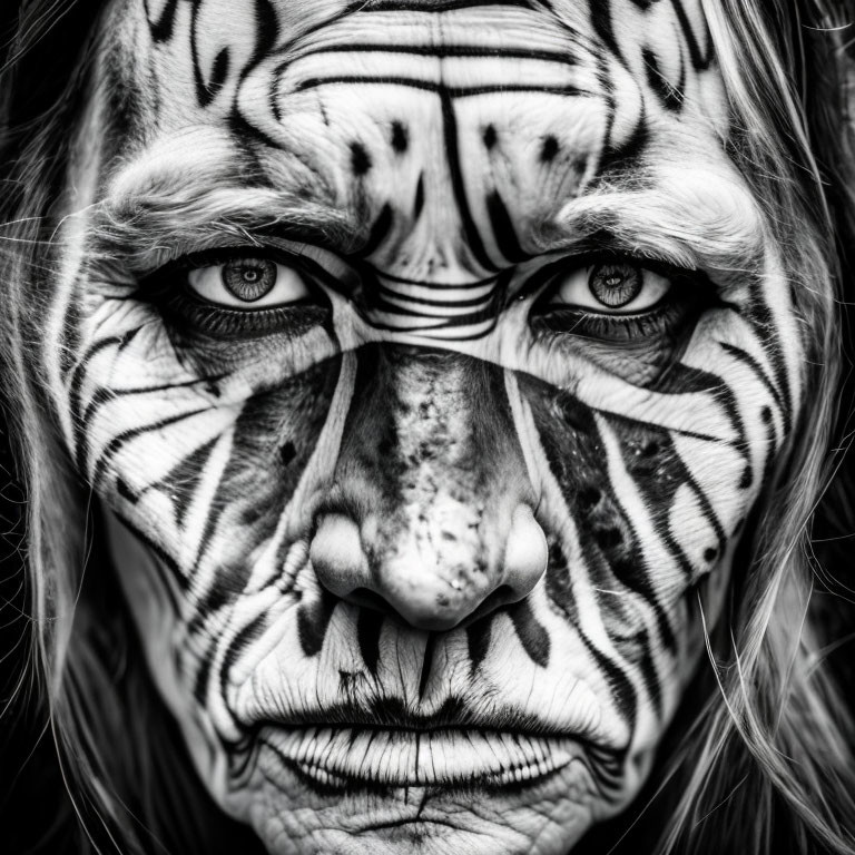 Detailed Tiger Stripes Face Paint Close-Up Portrait