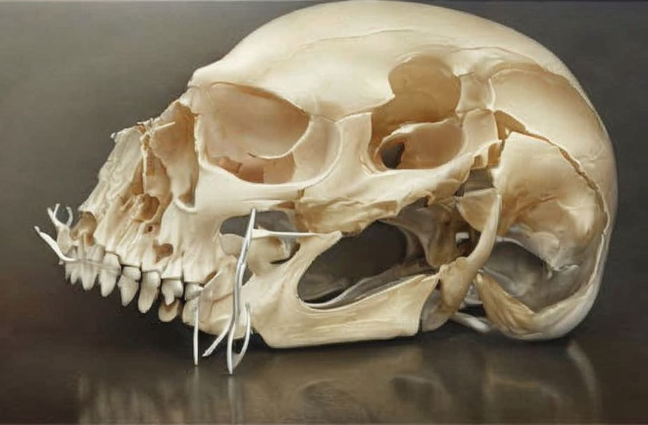 Detailed Side-Angle Cat Skull with Prominent Bone Structure