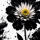 Detailed Artistic Rendering of White Flower on Black Background