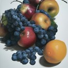 Hyperrealistic Painting of Blue Grapes and Apples in Vibrant Colors