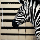 Detailed zebra head illustration with bold stripes on a lined background