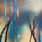 Abstract Forest Scene with Sunlight and Colorful Tree Trunks