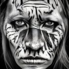 Detailed Tiger Stripes Face Paint Close-Up Portrait