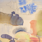 Colorful Abstract Watercolor Painting in Blue, Brown, Red, Yellow, and Purple Hues