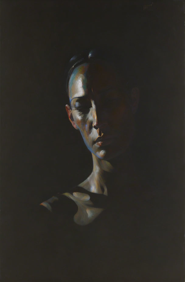 Portrait of Woman in Partial Shadows with Contemplative Expression