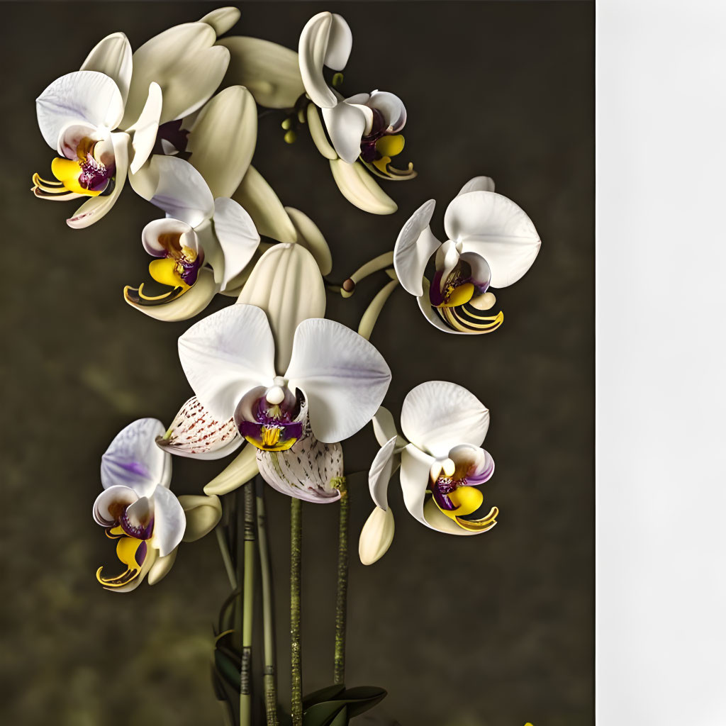 White Orchid with Yellow and Purple Centers on Muted Background