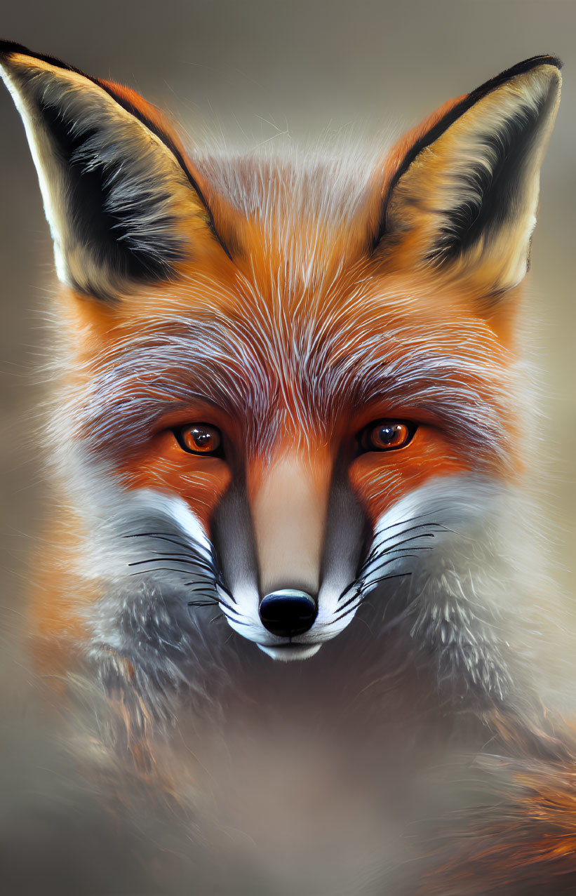 Detailed Fox Digital Painting with Striking Orange Eyes