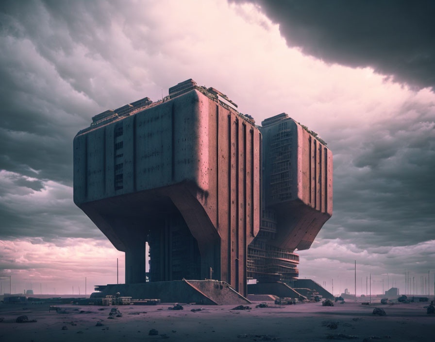 Massive Brutalist Building Dominates Bleak Landscape