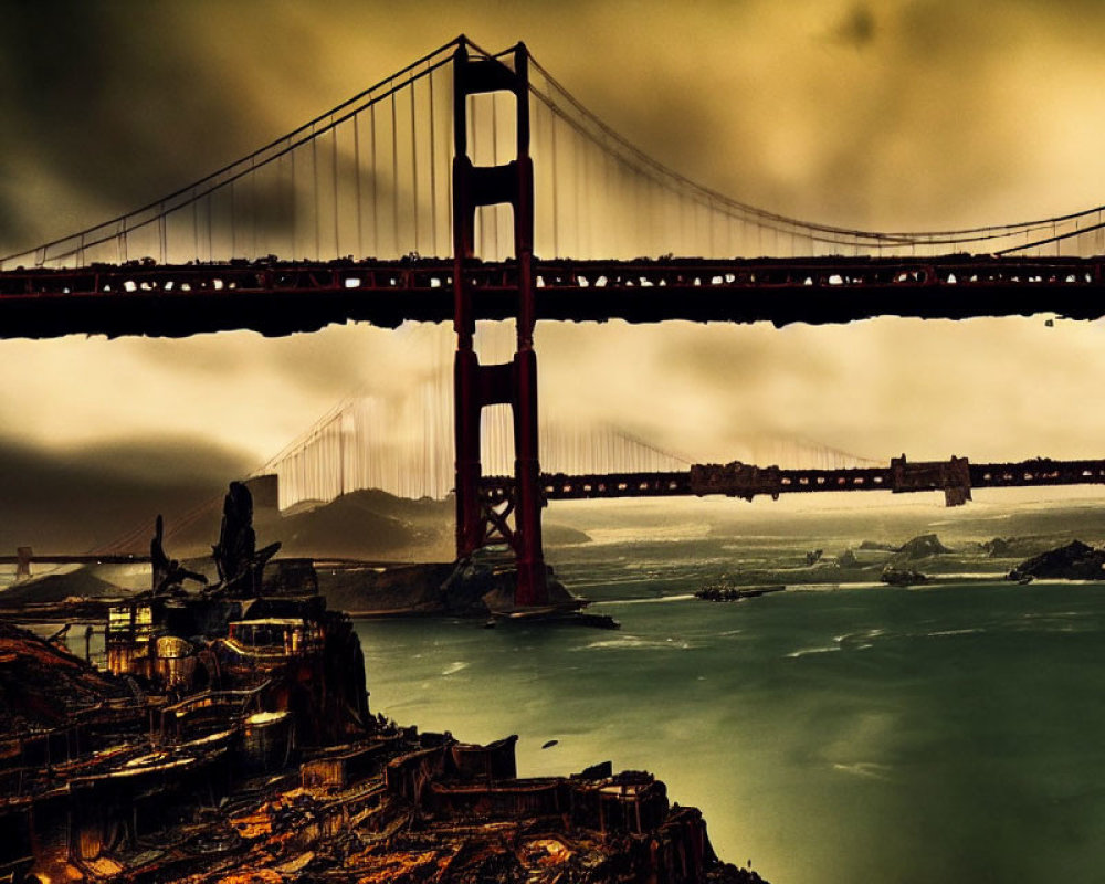 Dramatic Golden Gate Bridge with Ominous Clouds