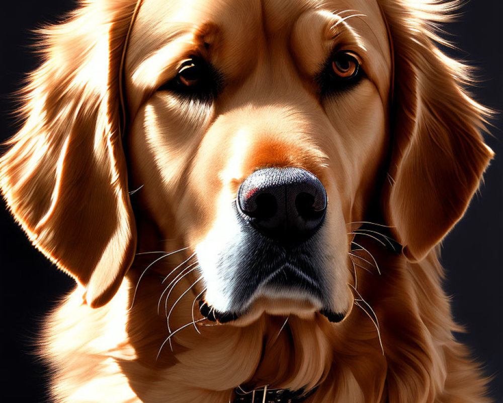 Golden Retriever Portrait with Detailed Fur Texture on Dark Background