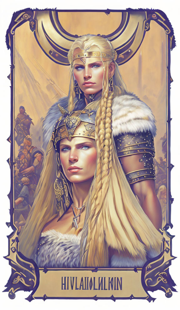 Fantasy Artwork: Regal Characters in Elaborate Armor and Runic Frame