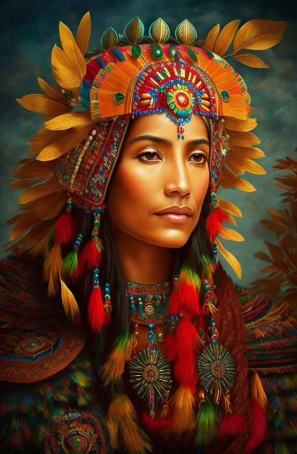 Vibrant Native American headdress with intricate beadwork and feathers