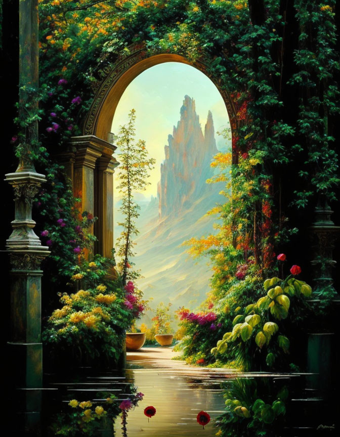 Lush Greenery Framed Archway Overlooking Rocky Protrusion