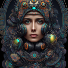 Ornate headgear and jewelry digital art portrait of woman