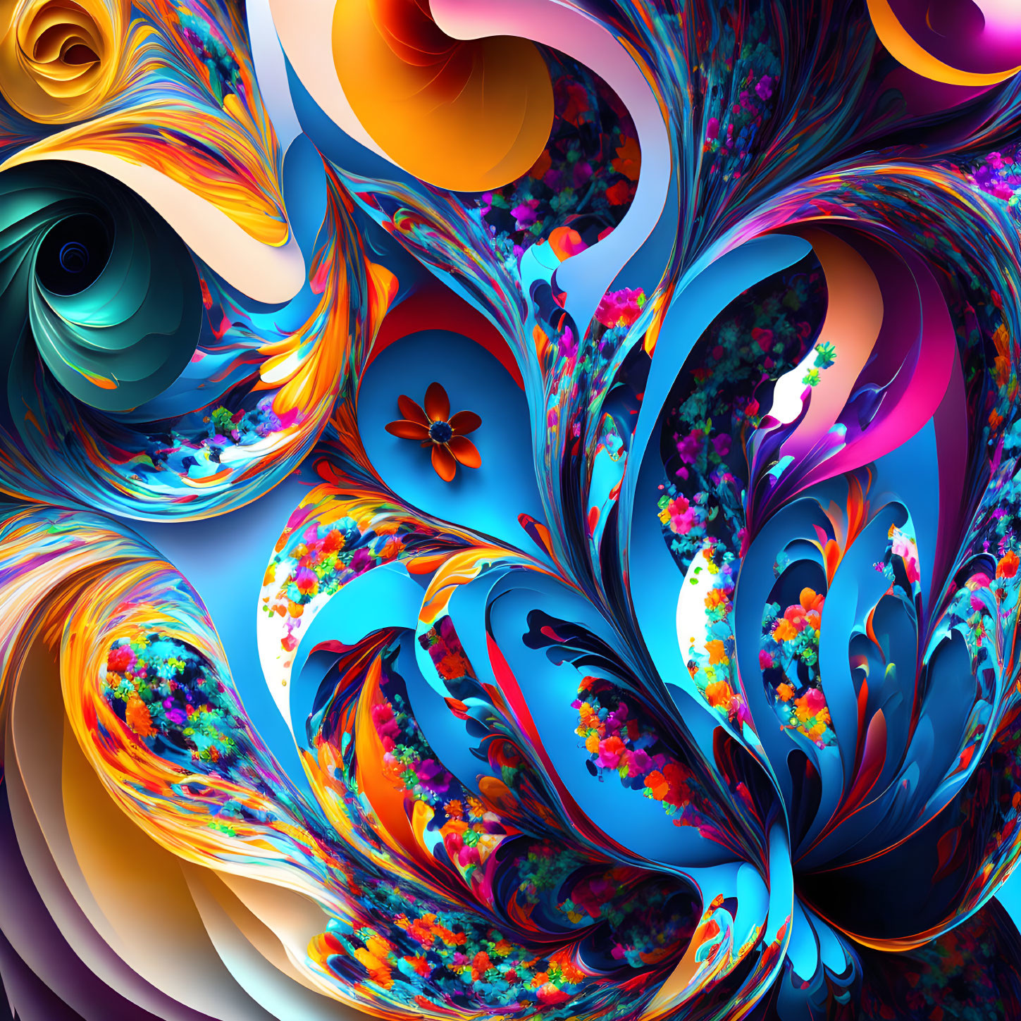 Colorful Abstract Swirling Patterns in Blues, Oranges, and Purples