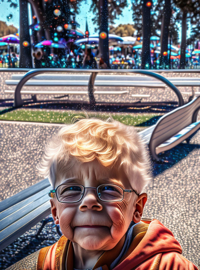 Blond-Haired Child in Glasses Smiling Outdoors