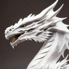 Detailed White Dragon Sculpture with Intricate Scales and Orange Eye