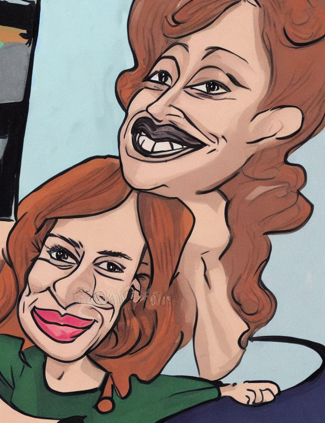 Vibrant caricature featuring two smiling individuals