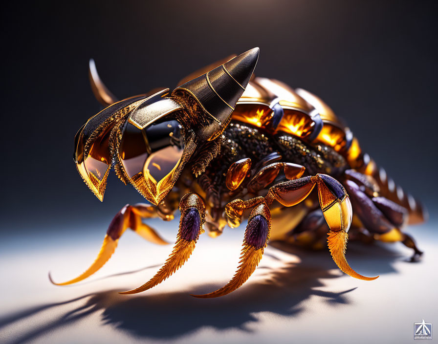 Detailed 3D Rendering: Metallic Honeybee with Gold and Bronze Exoskeleton