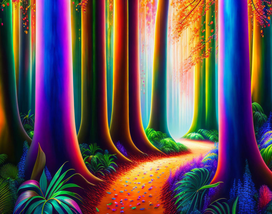 Colorful Neon Forest with Glowing Foliage