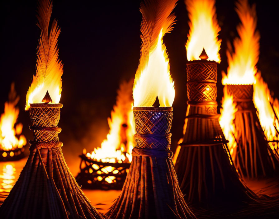 Intense fiery spectacle against dark night backdrop