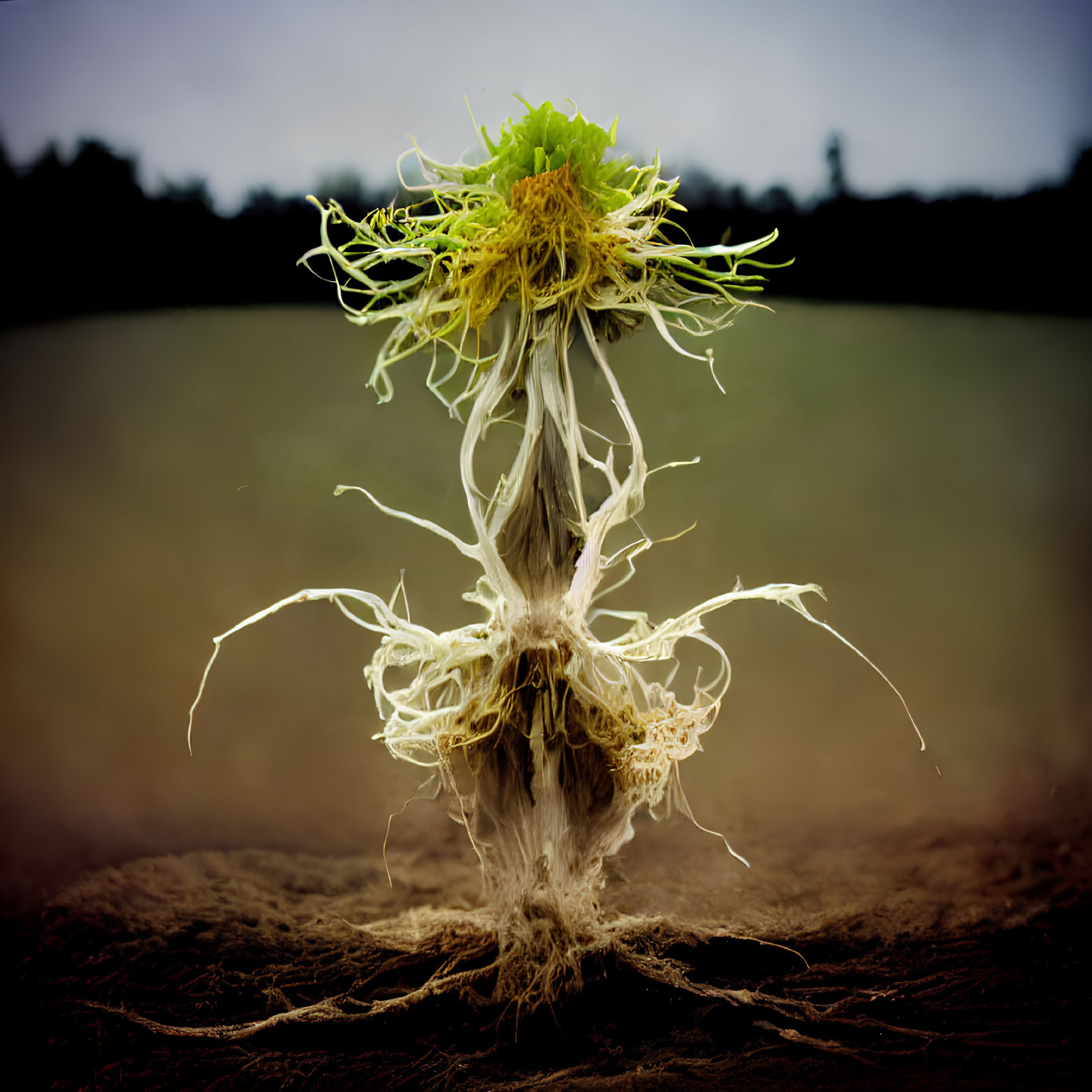 Symmetrical Plant Image with Mirrored Roots and Leaves