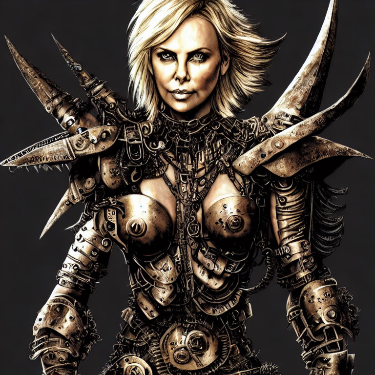 Blonde Female Character in Detailed Metallic Armor