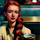 Portrait of Woman with Braided Ponytail and Cup Against Colorful Background