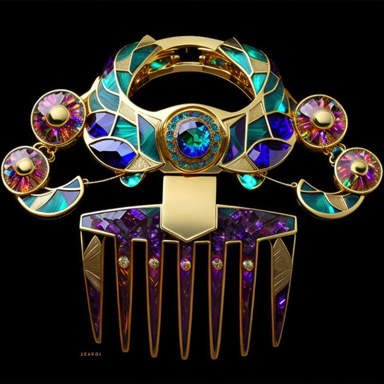 Gold-Plated Headdress with Purple Gemstones and Enamel Inlays