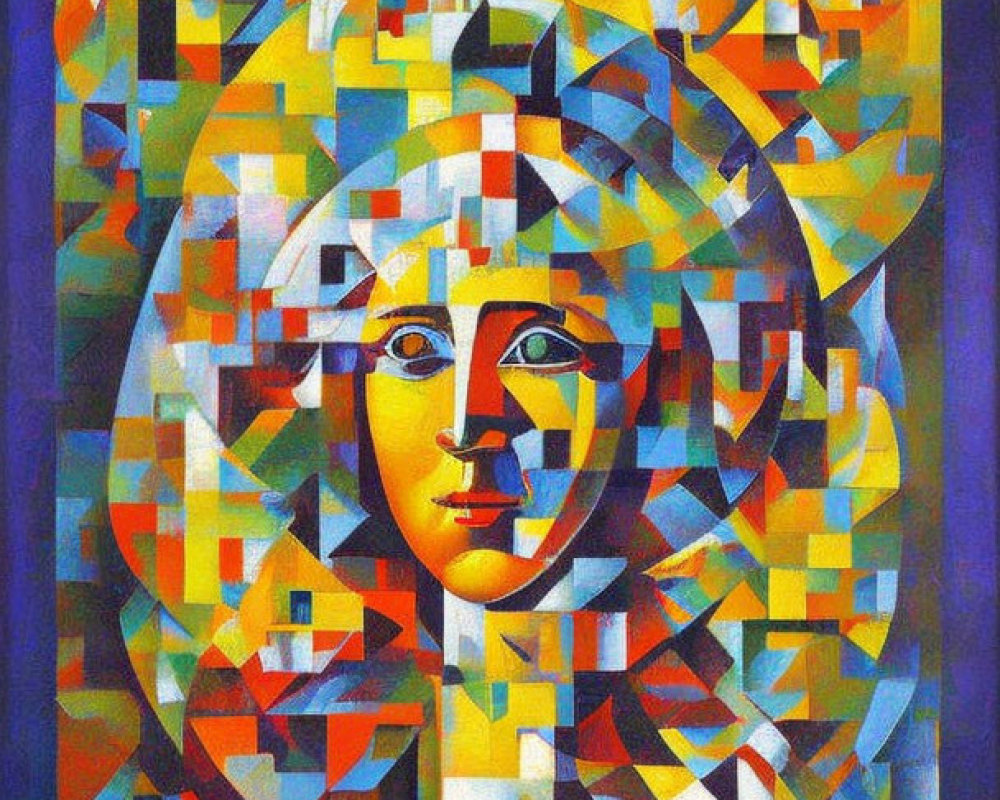 Colorful Cubist Portrait of Woman's Face with Geometric Shapes