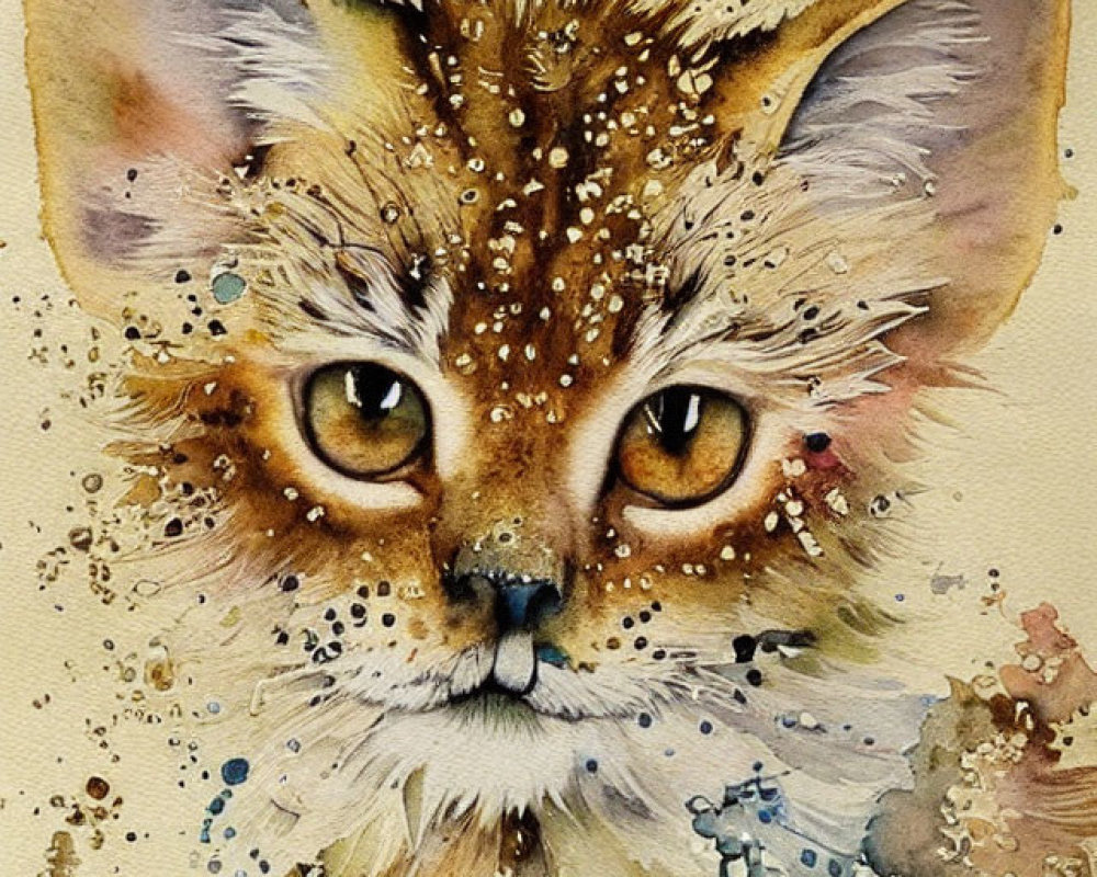 Imaginative Cat Watercolor Painting with Vivid Eyes