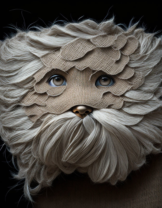 Portrait with Textured Fabric and Lion-Like Appearance