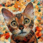 Vibrant Feline Face with Autumnal Paper Leaves