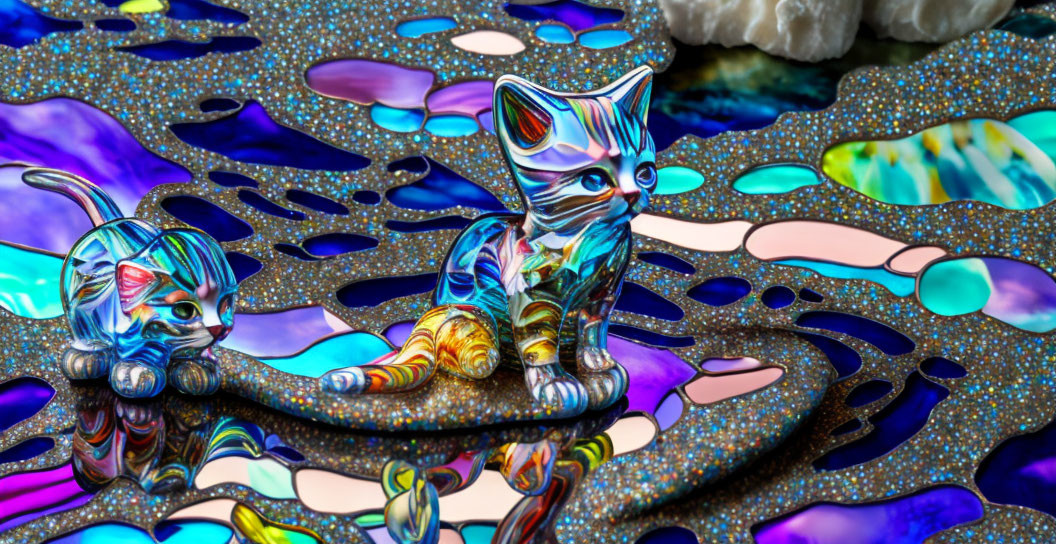 Colorful Psychedelic Cats Art on Abstract Background