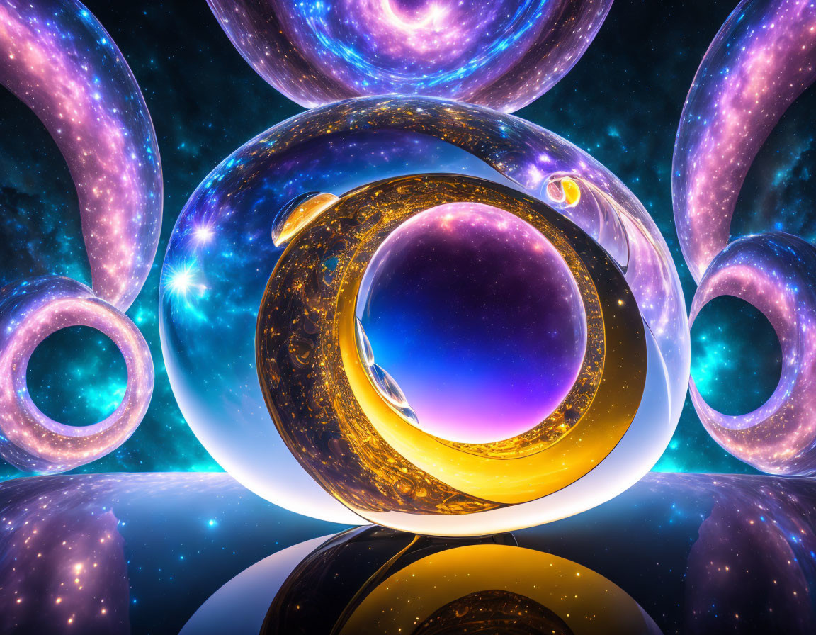 Shiny golden loops and spheres in cosmic abstract art